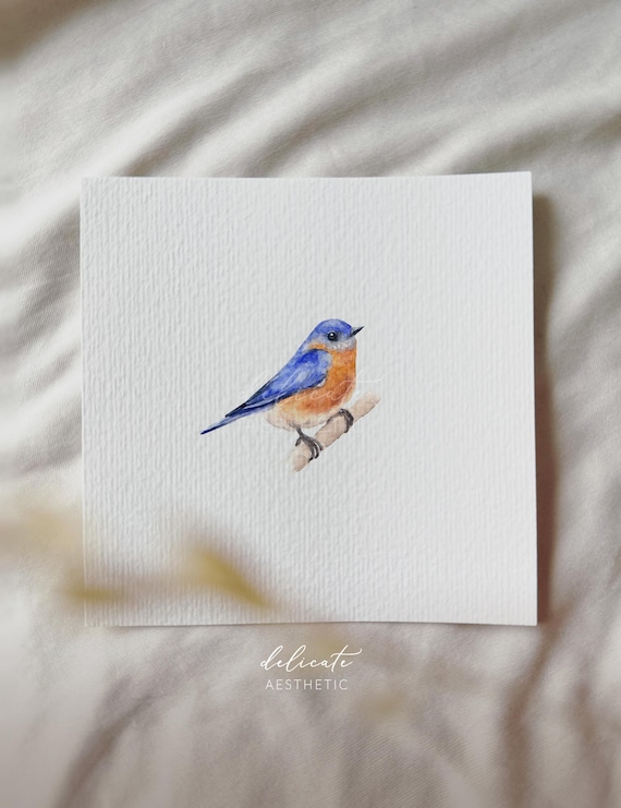 Red-throated Bluebird - Miniature Art Print - Print from my original watercolor | DelicateAesthetic