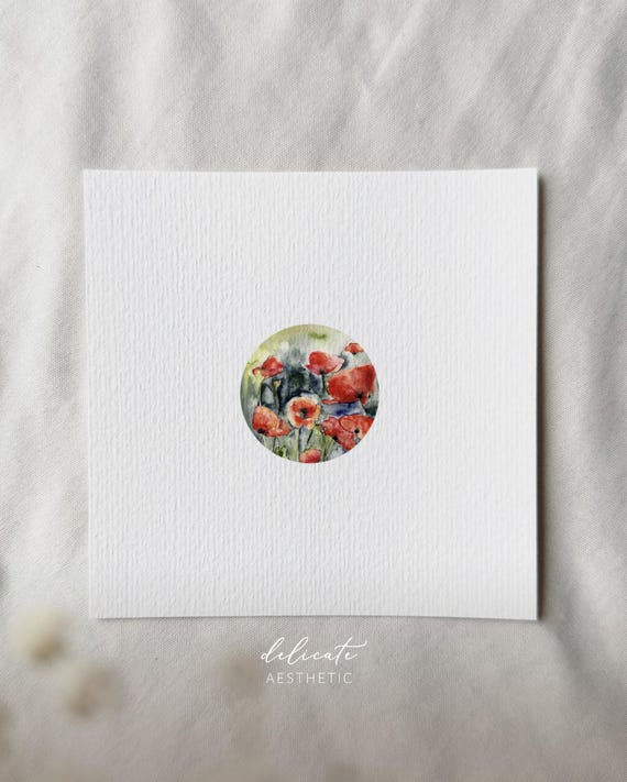 Poppy Field - Miniature Art Print - Print after my original watercolor | DelicateAesthetic