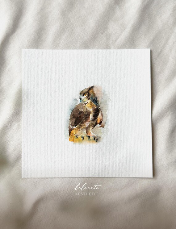 Guardian of the Darkness: The Eagle Owl - Miniature Art Print - Print from my original watercolor | DelicateAesthetic