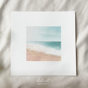 Vagues sur la plage : paysage lacustre | Impression d'art miniature | Imprimer à partir de mon original | Art numérique | Esthétique délicate