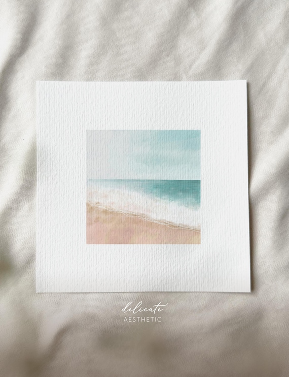 Waves crashing on the beach: Sea landscape | Miniature art print | Print from my original | Digital art | DelicateAesthetic