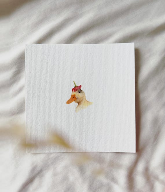 Goose in a flower hat | Miniature art print | Print based on my original watercolor | DelicateAesthetic