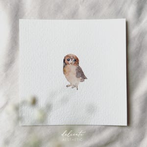 Gufo II - stampa artistica in miniatura - stampa basata sul mio acquerello originale | Estetica delicata