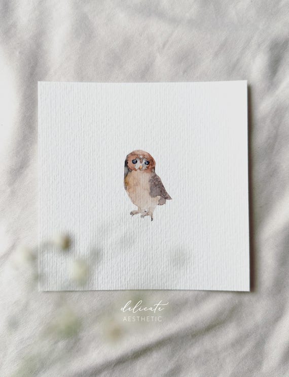 Owl II - Miniature Art Print - Print after my original watercolor | DelicateAesthetic
