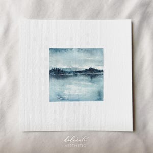 Geluid van het bos bij het meer | meerlandschap | Miniatuur Kunstdruk | Afdruk naar mijn originele aquarel | DelicateEsthetiek