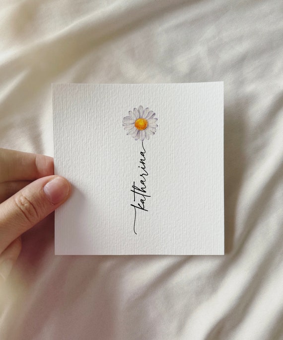 Watercolor Daisy, Personalized Miniature Art Print, Birth Month April Gift Birthday Mother's Day Valentine's Day Christmas