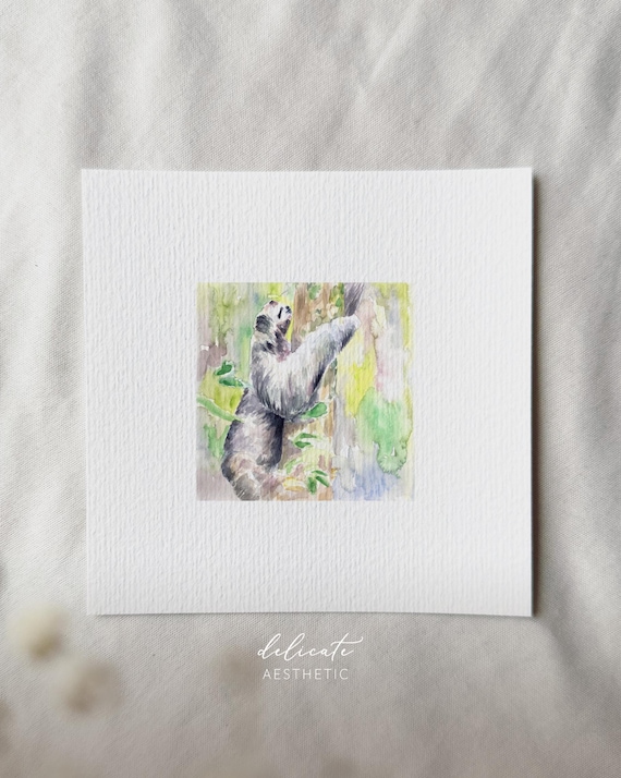 Sloth between the trees - Miniature art print - Print from my original watercolor | DelicateAesthetic