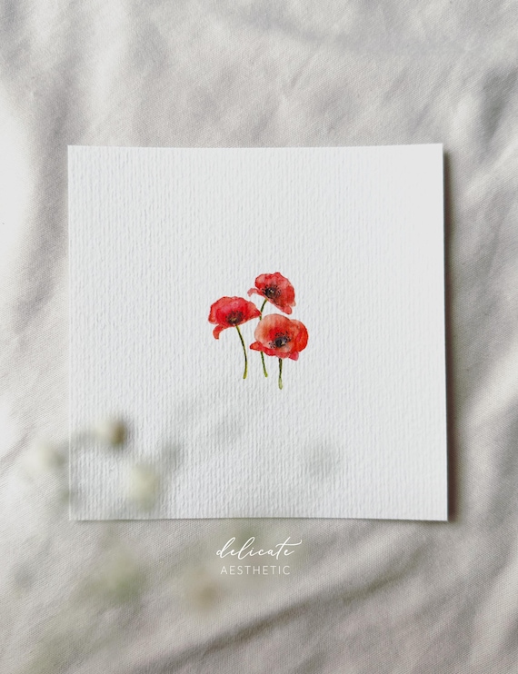 Poppies | Miniature art print | Print from my original watercolor painting | DelicateAesthetic