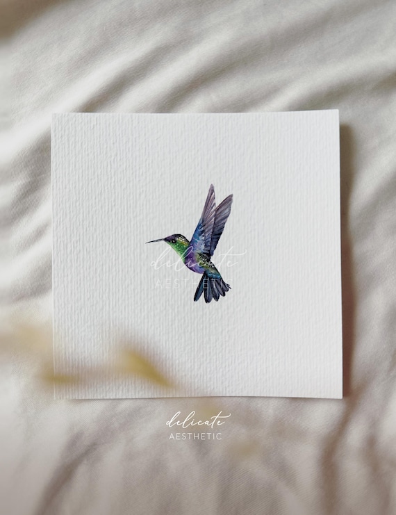 Hummingbird in Magic Light - Miniature Art Print - Print from my Original Watercolor | DelicateAesthetic