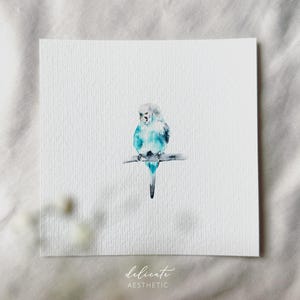 Blue Beauty: Budgie - Stampa artistica in miniatura - Stampa dal mio acquerello originale | Estetica delicata