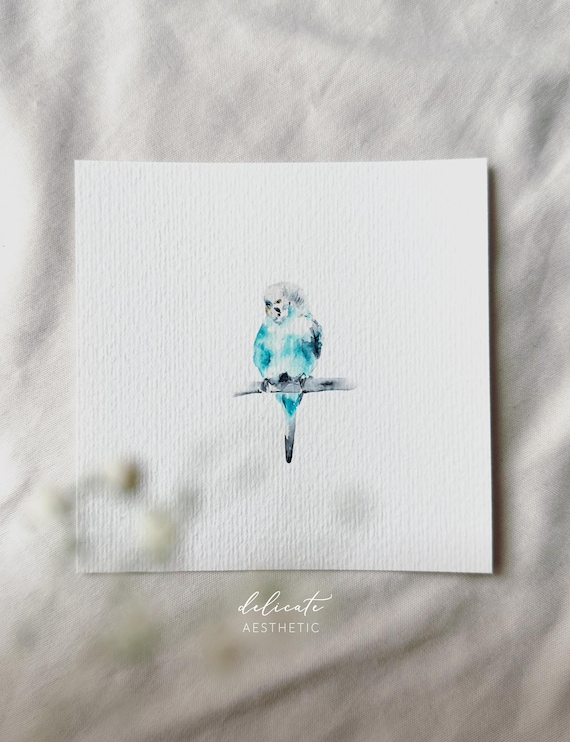 Blue Beauty: Budgie - Miniature Art Print - Print from my Original Watercolor | DelicateAesthetic