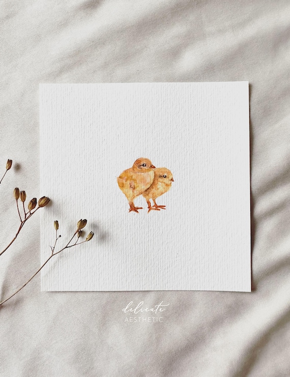 Chick Friends - Miniature Art Print - Print based on my original watercolor | DelicateAesthetic