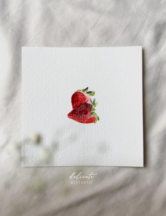 Strawberry Duet - Miniature art print from my original watercolor | DelicateAesthetic