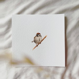 Sparrow on the branch - miniature art print based on my original watercolor