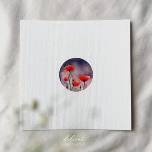 Papavero - stampa artistica in miniatura - stampa basata sul mio acquerello originale | Estetica delicata
