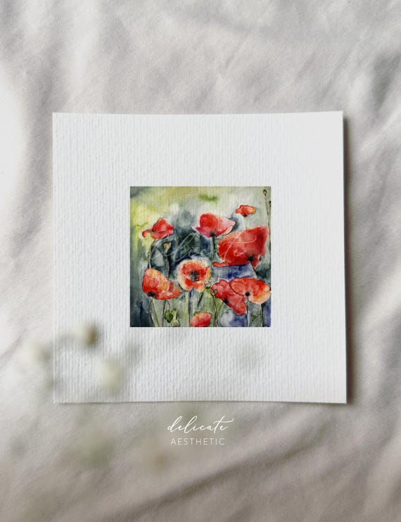 Poppy Field - Miniature Art Print - Print from my Original Watercolor | DelicateAesthetic