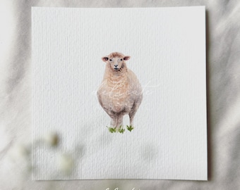 Sheep in a Green Pasture - Miniature Art Print - Print after my original watercolor | DelicateAesthetic