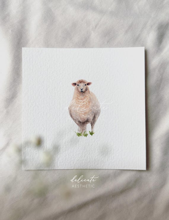 Sheep on a Green Pasture - Miniature Art Print - Print from my Original Watercolor | DelicateAesthetic