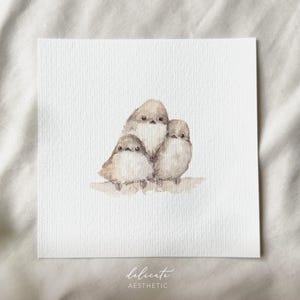 Bird Family - Miniature Art Print - Print from my Original Watercolor | DelicateAesthetic