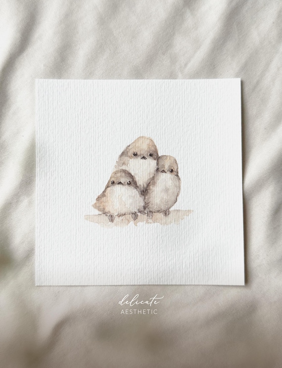 Bird Family - Miniature Art Print - Print from my Original Watercolor | DelicateAesthetic