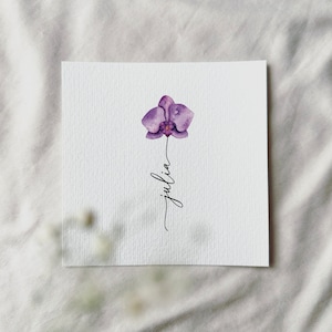 Orquídea de acuarela, impresión artística en miniatura personalizada, regalo de cumpleaños, día de la madre, familia, Navidad | Estética delicada