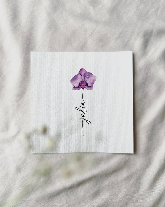 Watercolor Orchid, Personalized Miniature Art Print, Gift Birthday Mother's Day Family Christmas | DelicateAesthetic