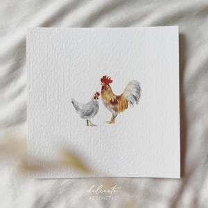 Famiglia piumata: polli - stampa artistica in miniatura - stampa dal mio acquerello originale | Estetica delicata