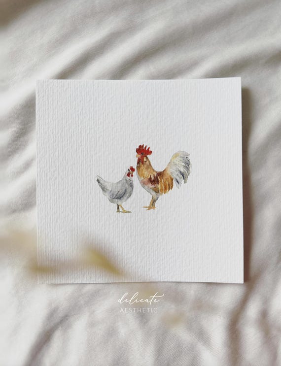 Feathery Family: Chickens - Miniature Art Print - Print from my Original Watercolor | DelicateAesthetic