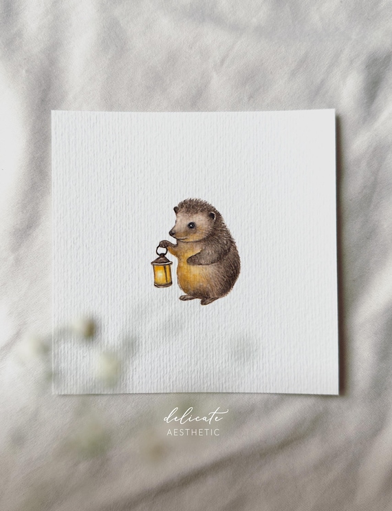Hedgehog the Night Wanderer - Miniature Art Print - Print from my original watercolor | DelicateAesthetic
