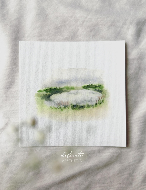 Green Lake Landscape | Miniature Art Print | Print from my Original Watercolor | DelicateAesthetic
