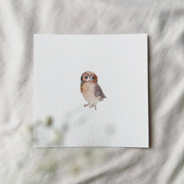 Aquarell Eule - Miniatur Kunstdruck von Original