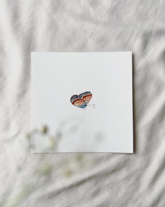Meadow Blue Butterfly - Miniature Art Print - Print based on my original watercolor | DelicateAesthetic