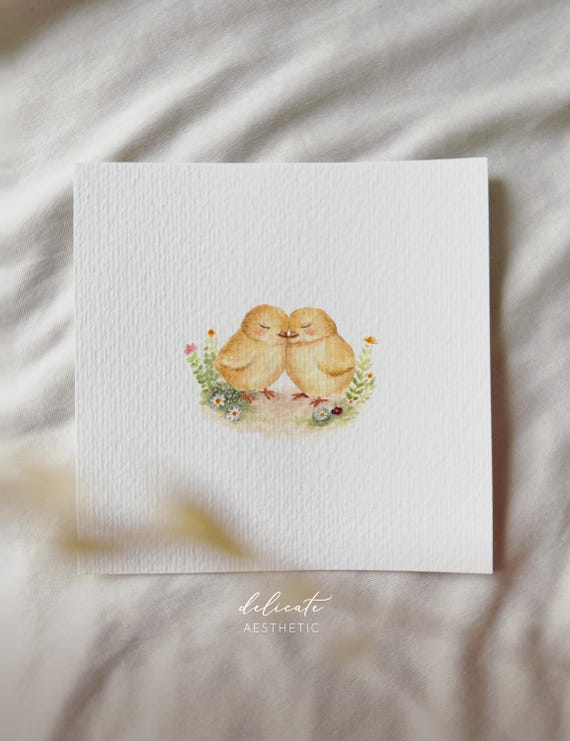 Chick Love - Miniature Art Print - Print based on my original watercolor | DelicateAesthetic