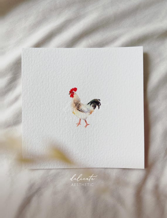 King of the Court – the Rooster – Miniature Art Print – Print from my Original Watercolor | DelicateAesthetic