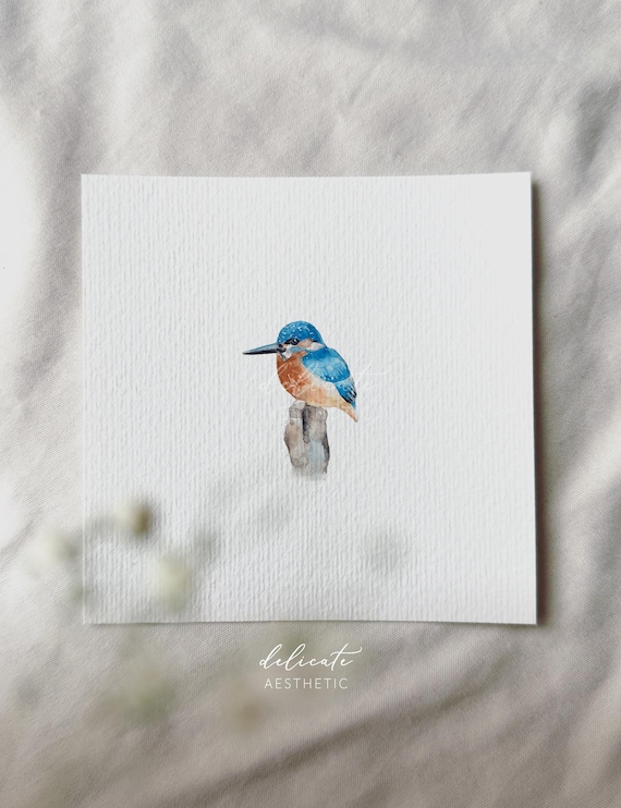 Kingfisher | Miniature art print | Print from my original watercolor | DelicateAesthetic