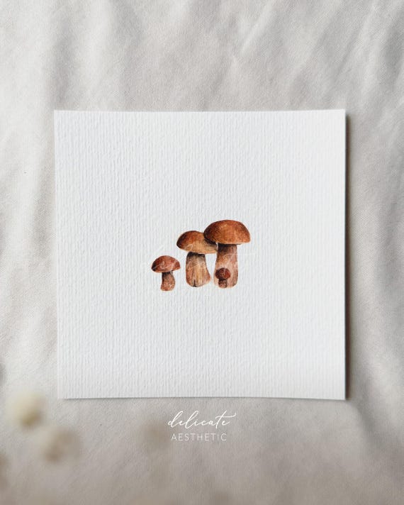 Forest Treasures: Autumn Mushrooms - Miniature Art Print - Print from my Original Watercolor | DelicateAesthetic