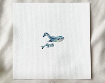 Whales - Miniature Art Print from Original Watercolor | DelicateAesthetic