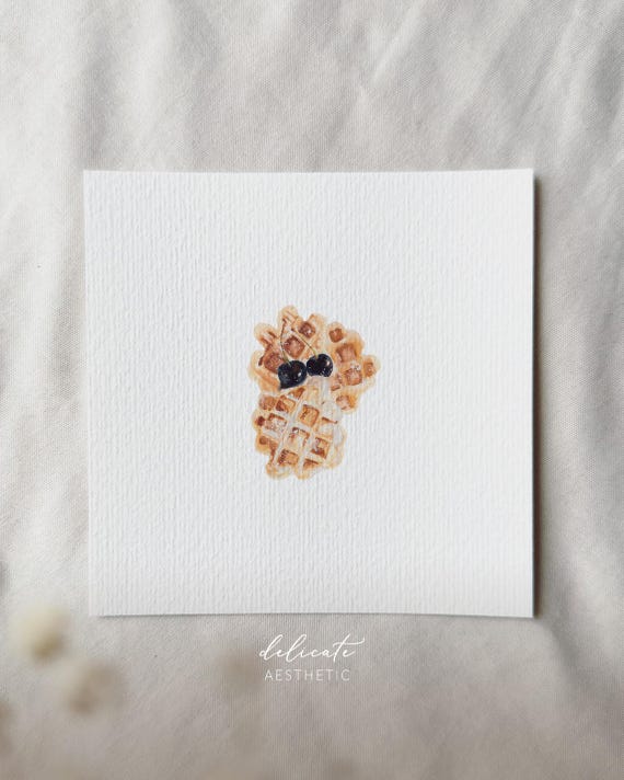 Delicious waffles with hot cherries - miniature art print - print from my original watercolor | DelicateAesthetic