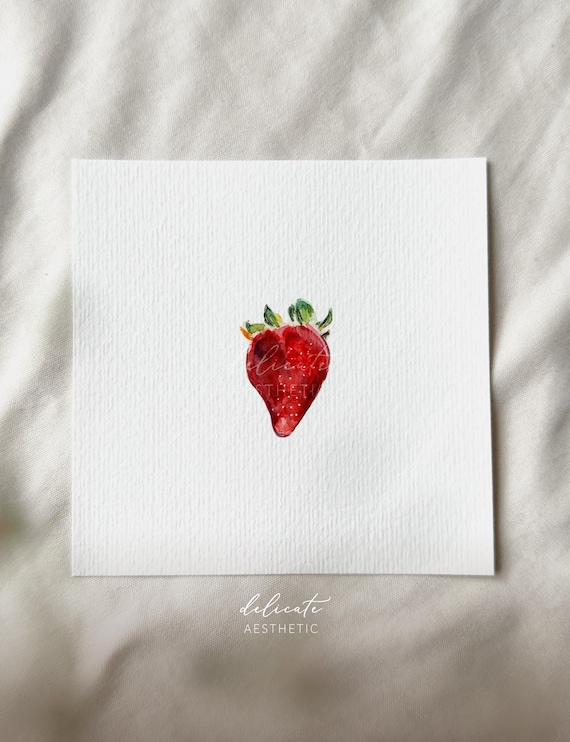 Strawberry - Miniature art print from my original watercolor painting | DelicateAesthetic