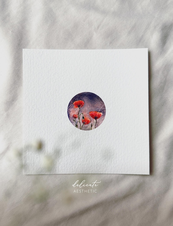Poppy - Miniature Art Print - Print from my Original Watercolor | DelicateAesthetic