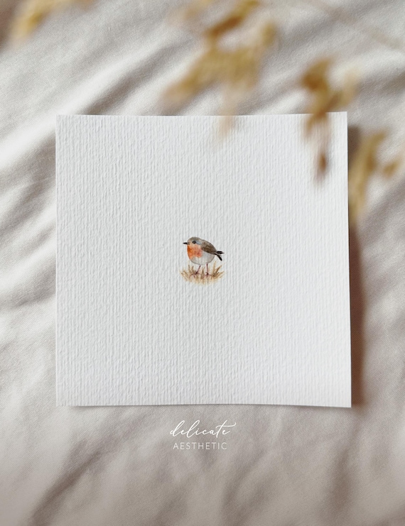 Little Robin in Autumn | Miniature Art Print | Print from my Original Watercolor | DelicateAesthetic
