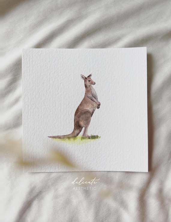 Graceful Hopper: Kangaroo - Miniature Art Print - Print from my Original Watercolor | DelicateAesthetic