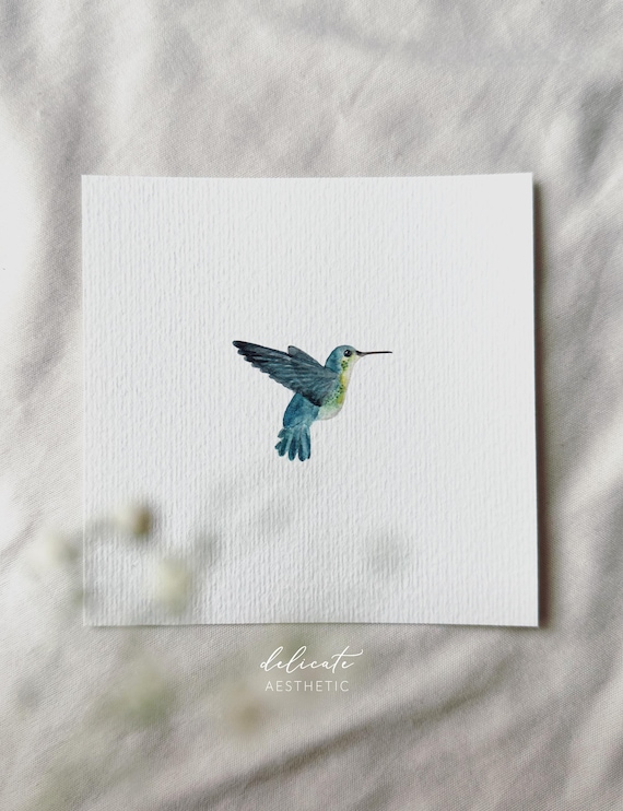 Happy hummingbird | Miniature art print | Print from my original watercolor | DelicateAesthetic