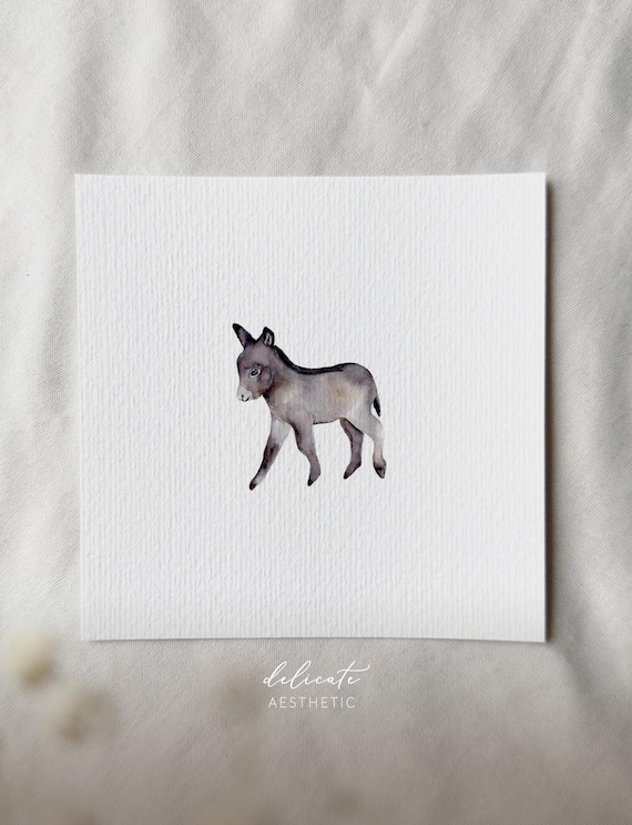 Watercolor donkey - miniature art print - print from my original watercolor | DelicateAesthetic