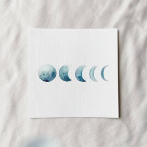 Moon phases - miniature art print based on my original watercolor