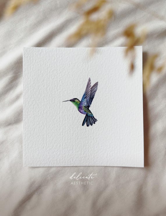 Hummingbird in Magic Light - Miniature Art Print - Print from my Original Watercolor | DelicateAesthetic