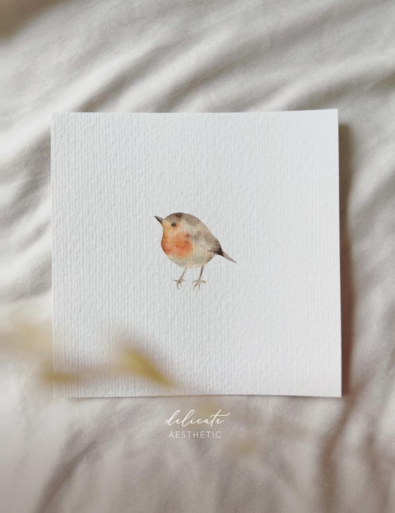 Little Garden Warbler: Robin - Miniature Art Print - Print from my original watercolor | DelicateAesthetic