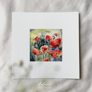 Champ de coquelicots - impression d'art miniature - impression d'après mon aquarelle originale | Esthétique délicate