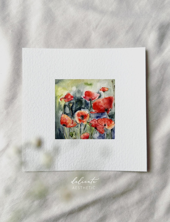 Poppy Field - Miniature Art Print - Print from my Original Watercolor | DelicateAesthetic