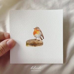 Pettirosso nella foresta - stampa artistica in miniatura - stampa dal mio acquerello originale | Estetica delicata